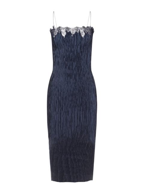 FFORME Lumi Lace-Detailed Pleated Dress navy