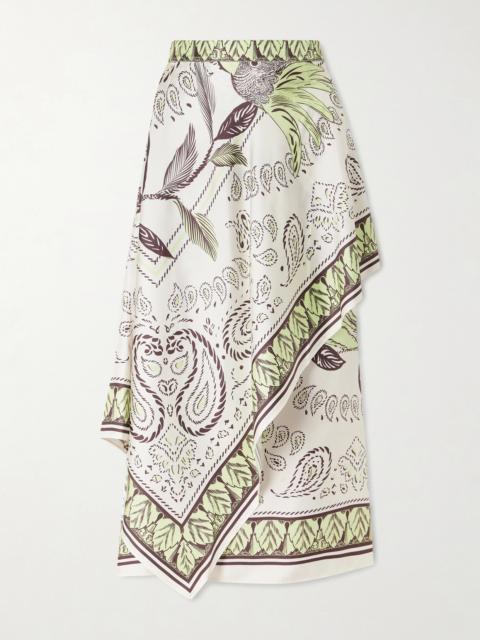 TORY BURCH Printed Silk-twill Wrap Skirt