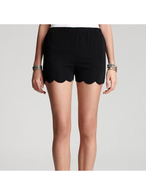 Other Designers Bloomingdales Aqua Black Scalloped Hem Elastic Waist Shorts