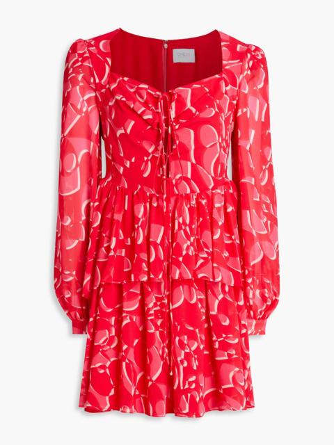 Other Designers Gathered printed georgette mini dress