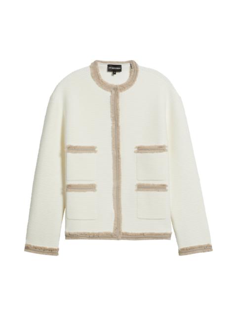EMPORIO ARMANI Emporio Armani Fray Trim Pocket Rib Blazer in White at Nordstrom