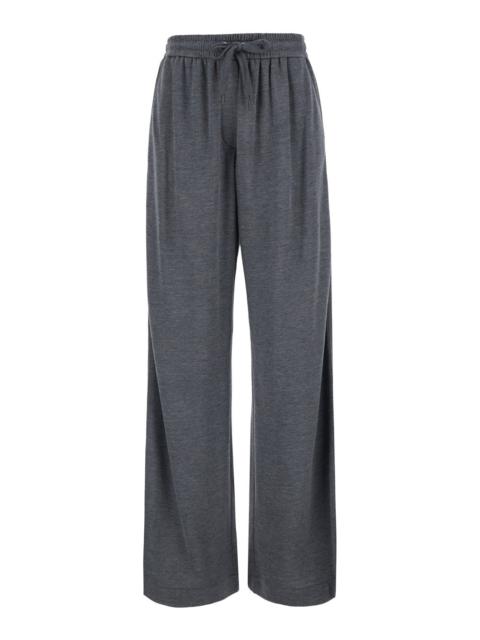 Brunello Cucinelli Brunello Cucinelli Women Gray Pants With Elastic Drawstring Waist And Monil Detail On The Side In Co