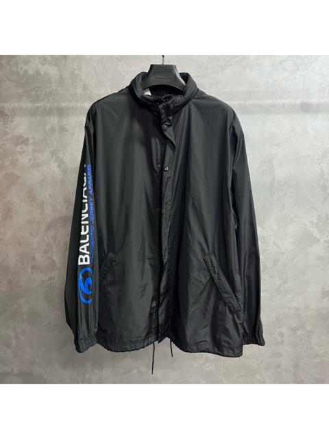 BALENCIAGA Balenciaga 2024 Black Crew-Neck Long-Sleeve Jacket with Brand Logo Print and Buttons