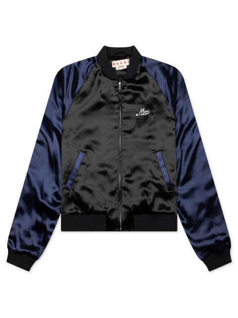Marni BLACK SATIN BOMBER WITH BEADED LOGO - BLACK
