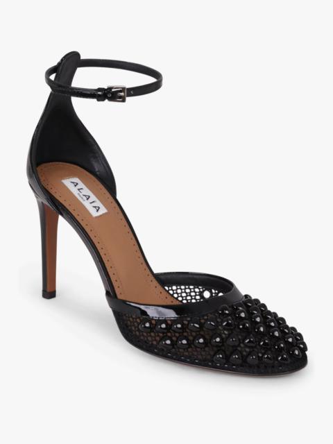 Alaïa STUD FISHNET MESH 90MM POINTED PUMP | BLACK