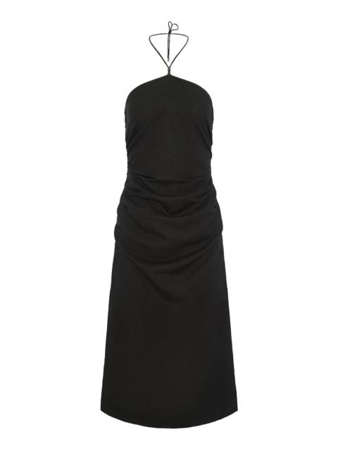 onia Air Linen Ruched Halter Dress black