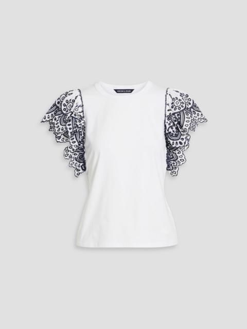 VERONICA BEARD Julianka broderie anglaise cotton and stretch-cotton jersey top