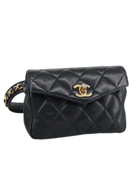 CHANEL CHANEL Matelasse Chain Waist Bag Lamb Skin Black Gold CC