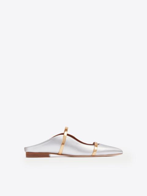MALONE SOULIERS Maureen Silver & Gold Leather Flat Mules