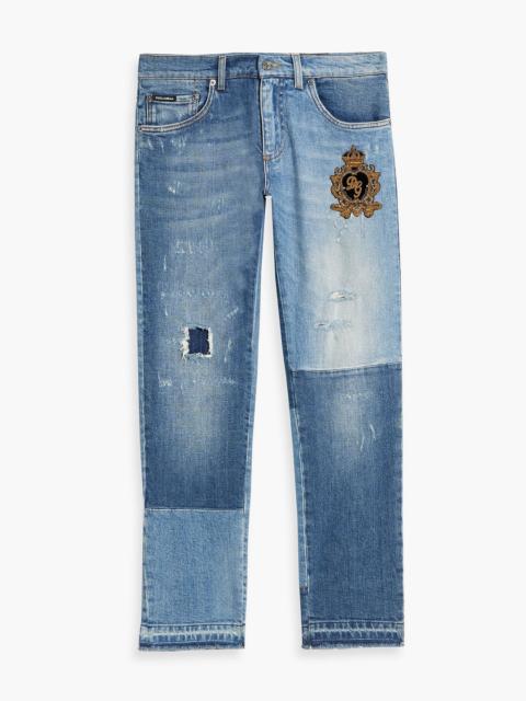 Dolce & Gabbana Slim-fit distressed patchwork-effect denim jeans