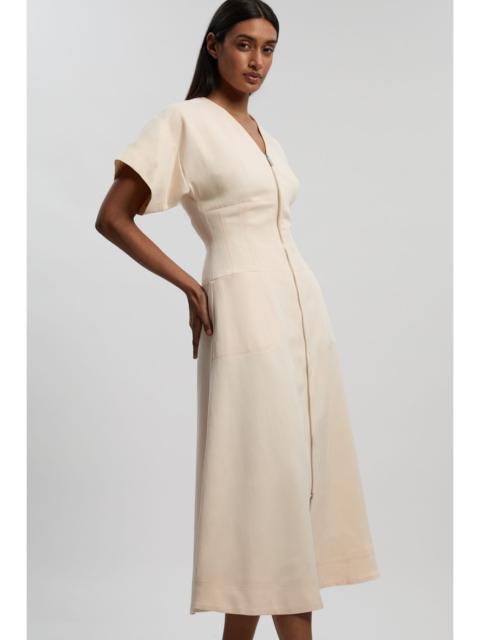 KAREN MILLEN Tencel Blend Tailored V Neck Zip Detail Maxi Dress