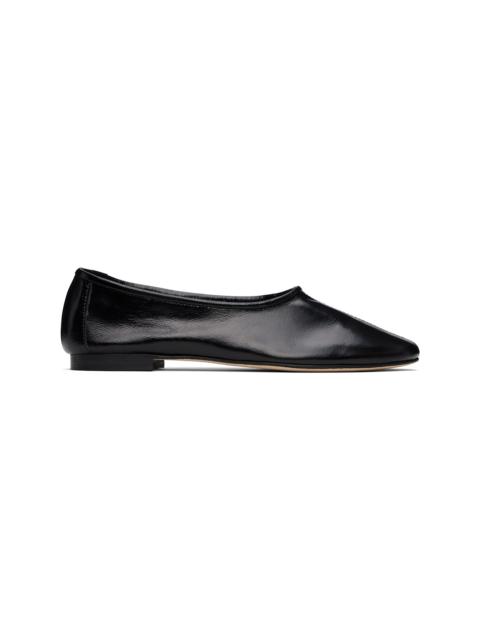 BY FAR Black Prudence Creased Leather Ballerina Flats