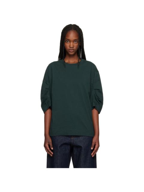 Dries Van Noten Green Pleated Sleeve T-shirt