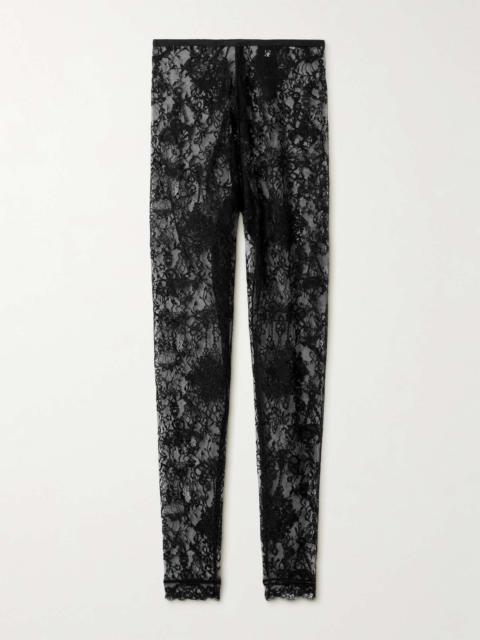 Scalloped stretch-lace leggings Black