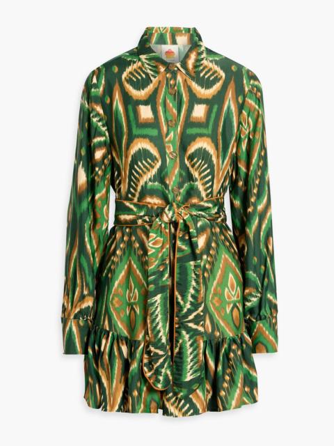 FARM RIO Ruffled printed woven mini shirt dress