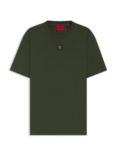 HUGO INTERLOCK-COTTON REGULAR-FIT T-SHIRT WITH STACKED LOGO