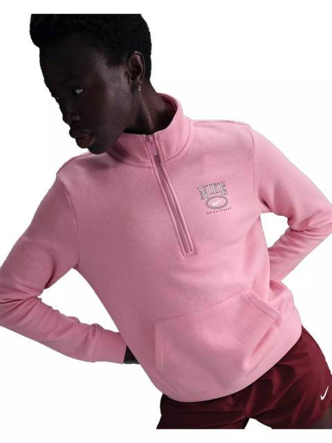 Nike Women's Sportswear Club Fleece Mock-Neck 1/2 Zip Graphic Top - Pink