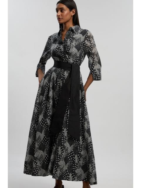 KAREN MILLEN Mono Geo Silk Cotton Woven Shirt Dress