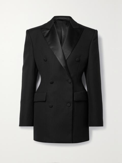 WARDROBE.NYC Silk-satin Trimmed Double-breasted Grain De Poudre Wool Mini Dress