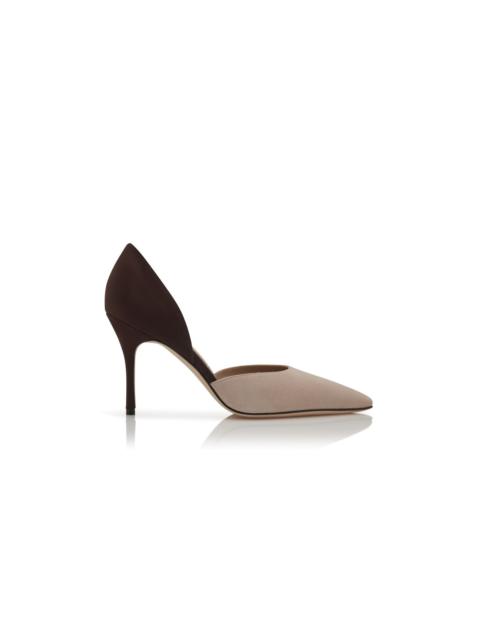 Manolo Blahnik Light Beige and Brown Suede D'Orsay Pumps