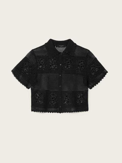 ALLSAINTS KYRA CROCHET CROPPED POLO T-SHIRT