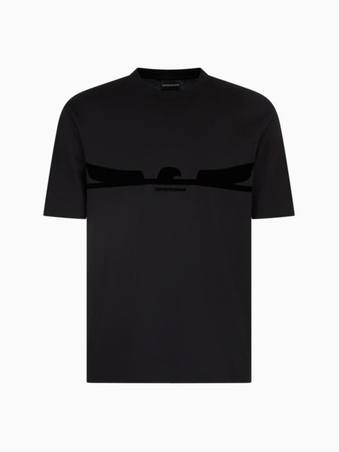 EMPORIO ARMANI JERSEY T-SHIRT WITH CONTOURED EAGLE FLOCKED PRINT