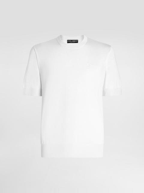 Dolce & Gabbana Silk round-neck sweater with DG embroidery