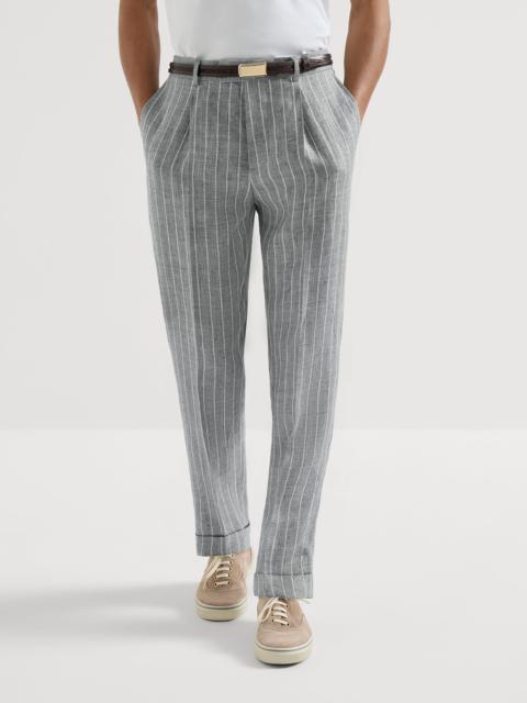 Brunello Cucinelli Chalk stripe linen twill trousers with pleat