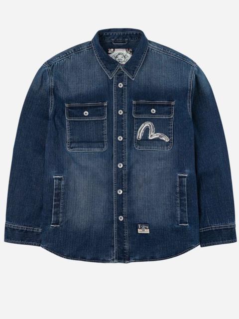 EVISU Washed Seagull Embroidery Regular Fit Denim Shirt