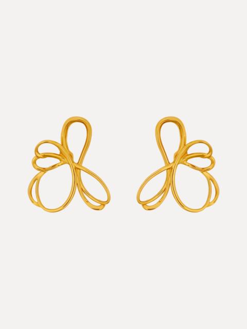 Oscar de la Renta THREADED FLOWER ASYMMETRICAL CLIP-ON EARRINGS