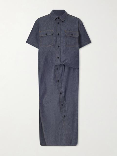 sacai Gathered Denim Midi Dress