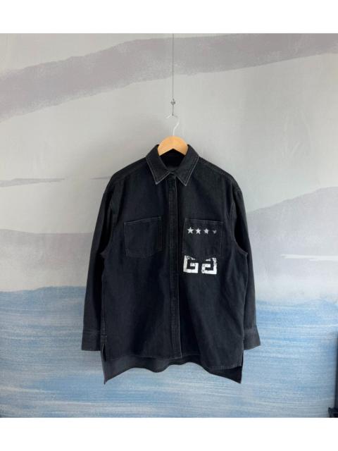 Givenchy Givenchy Black Distressed Denim Shirt with Star and 4G Logo