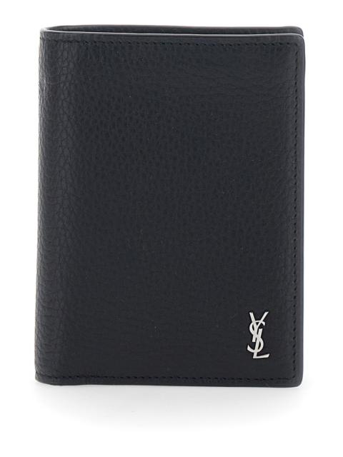 SAINT LAURENT Saint Laurent Men Black Card Holder With Cassandre On The Front In Grained Leather Man