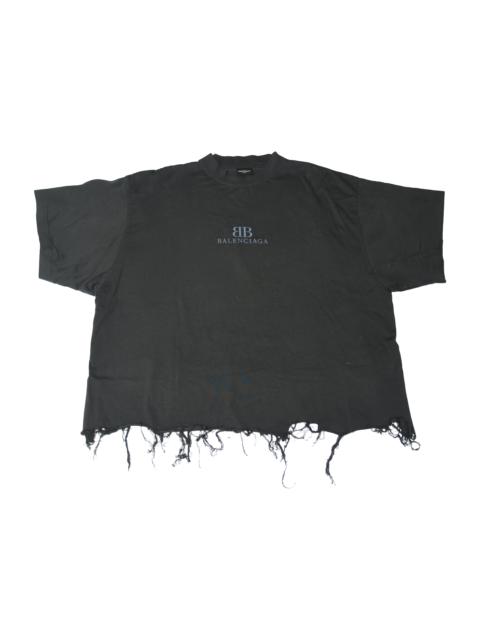 BALENCIAGA Balenciaga BB Cropped Oversized Raw-Hem T-Shirts Black