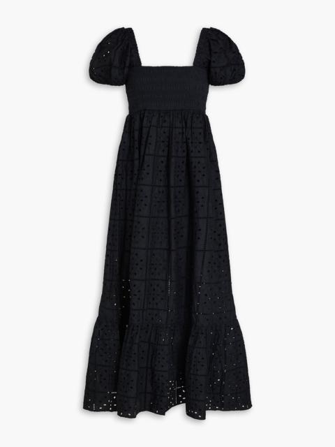 GANNI Shirred broderie anglaise cotton maxi dress
