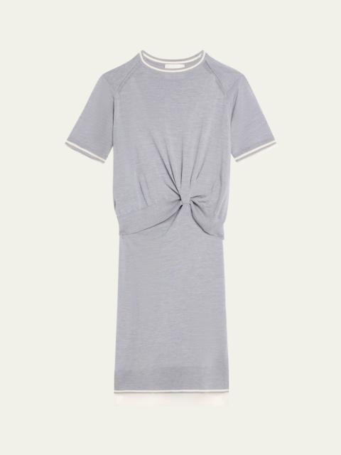 Short-Sleeve Draped Wool Organza Dress