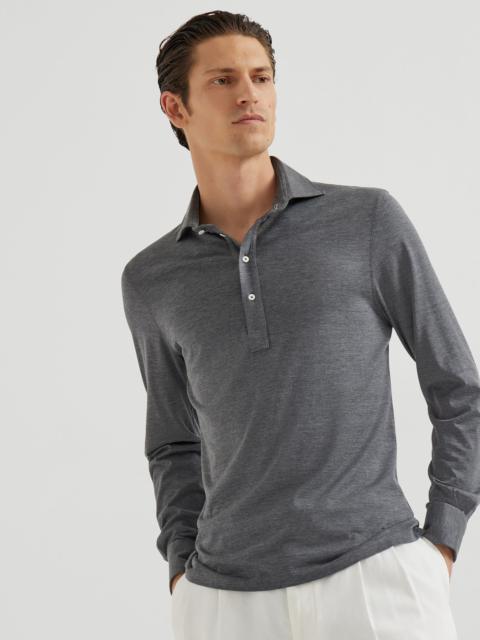 Brunello Cucinelli Silk and cotton lightweight jersey long sleeve polo with shirt-style collar