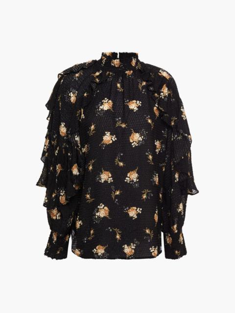 maje Ruffled floral-print fil coupé woven blouse