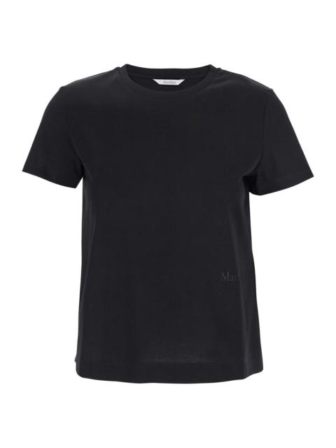 Max Mara Women Black T-Shirt With Logo Embroidered On The Front In Cotton Woman