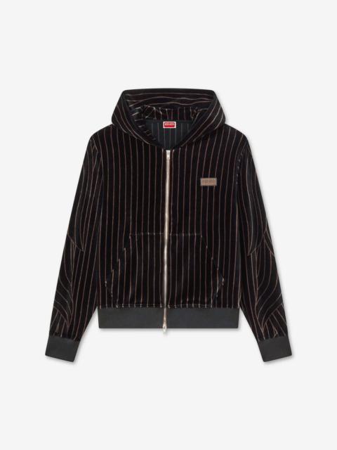 KENZO Kenzo Leaf Stripe Black Zipped Velvet Hoodie