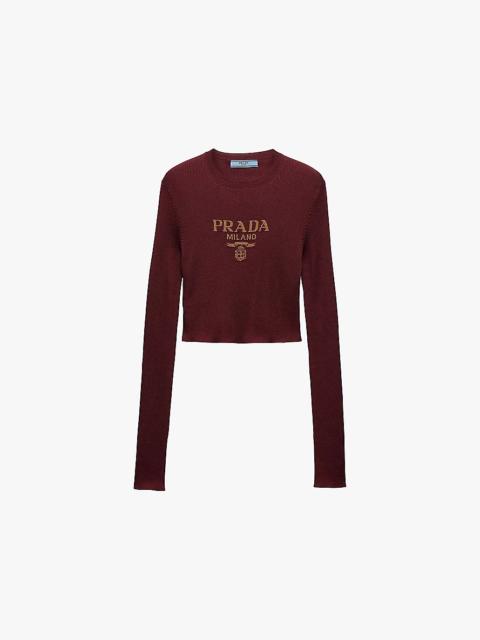 Logo-intarsia cropped silk jumper