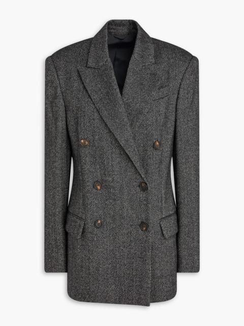 Brunello Cucinelli Double-breasted herringbone wool-blend blazer