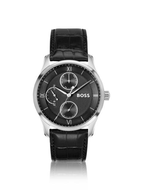 BOSS LEATHER-STRAP WATCH WITH BLACK DIAL