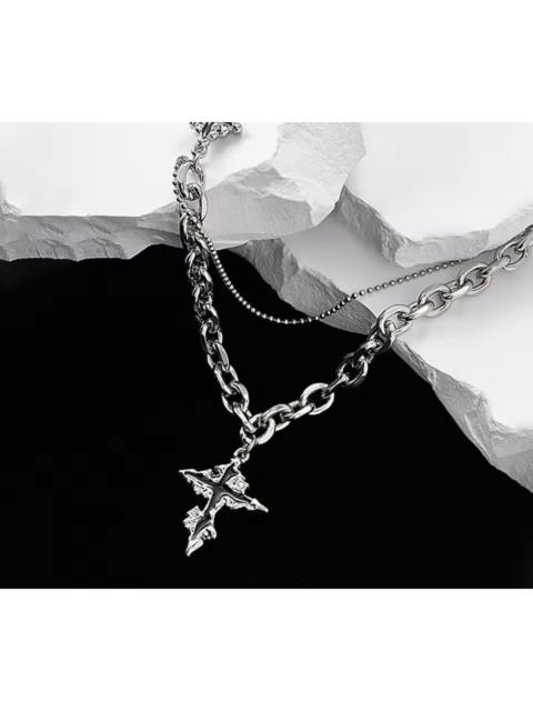 Other Designers Japanese Brand - Gothic Cross Necklace - Double Layer Chain - Y2K Cyberpunk