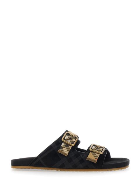 Burberry Burberry Men 'Urchin' Black Sandals With Adjustable Buckle Closure And Check Motif In Leather Blend 