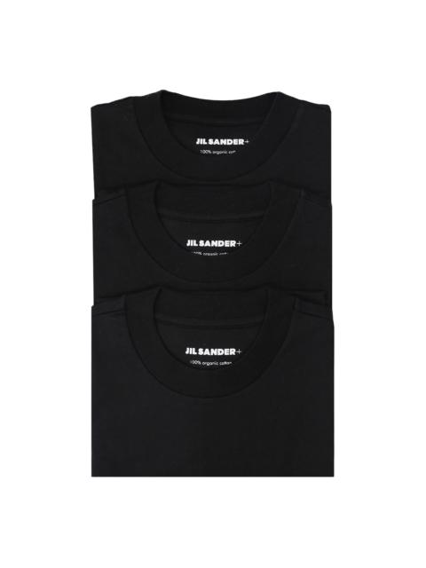 Black organic cotton three-pack T-shirt set with Jil Sander+ logo label stitched at bottom.