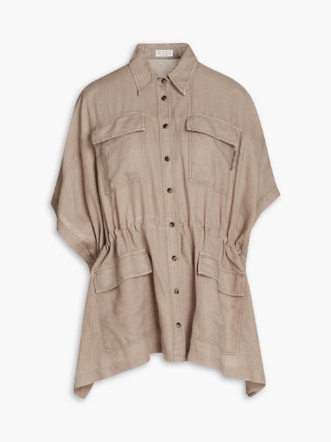 Brunello Cucinelli Bead-embellished gathered linen and cotton-blend shirt