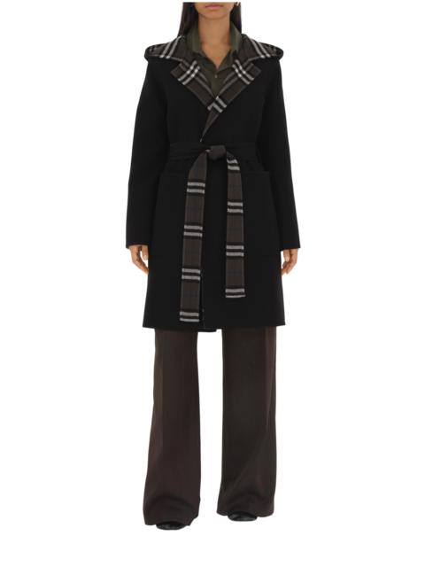 Burberry burberry Mid-length Reversible Check Wool Car Coat in Black at Nordstrom