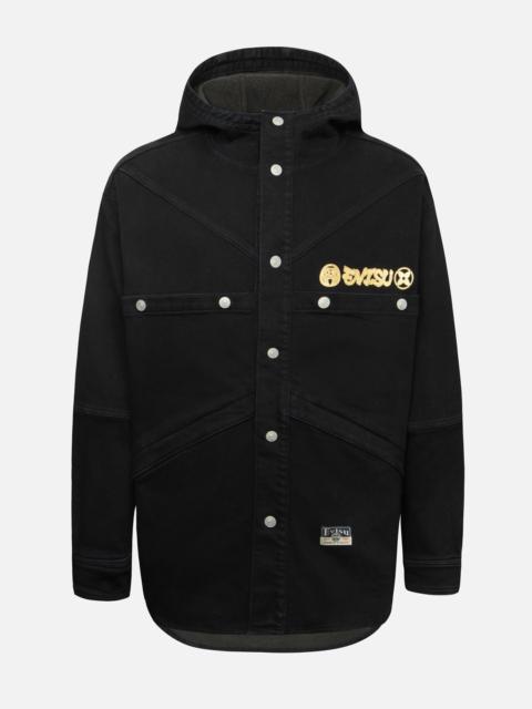 EVISU Ninja Daruma and Logo Print Regular Fit Hooded Denim Shirt Jacket