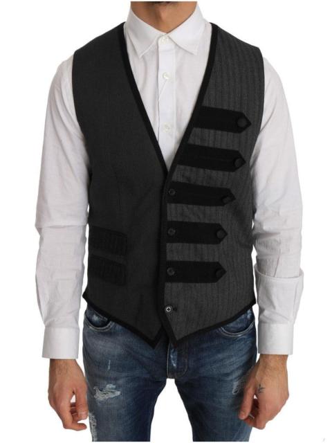 Dolce & Gabbana Gray Wool Patterned Slim Vest